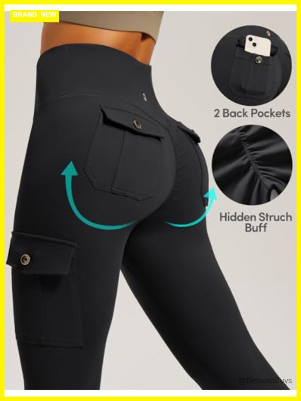 Butt Lifting Cargo Leggings High Waisted Workout Yoga Pants with Pockets Tummy - Picture 5 of 6